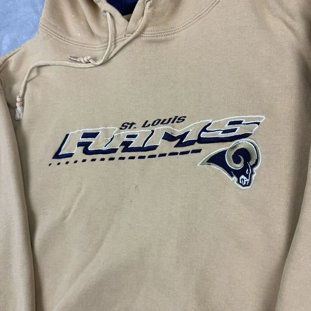 Vintage St. Louis Rams NFL Logo Athletic Game Day Hoodie Tan Large
